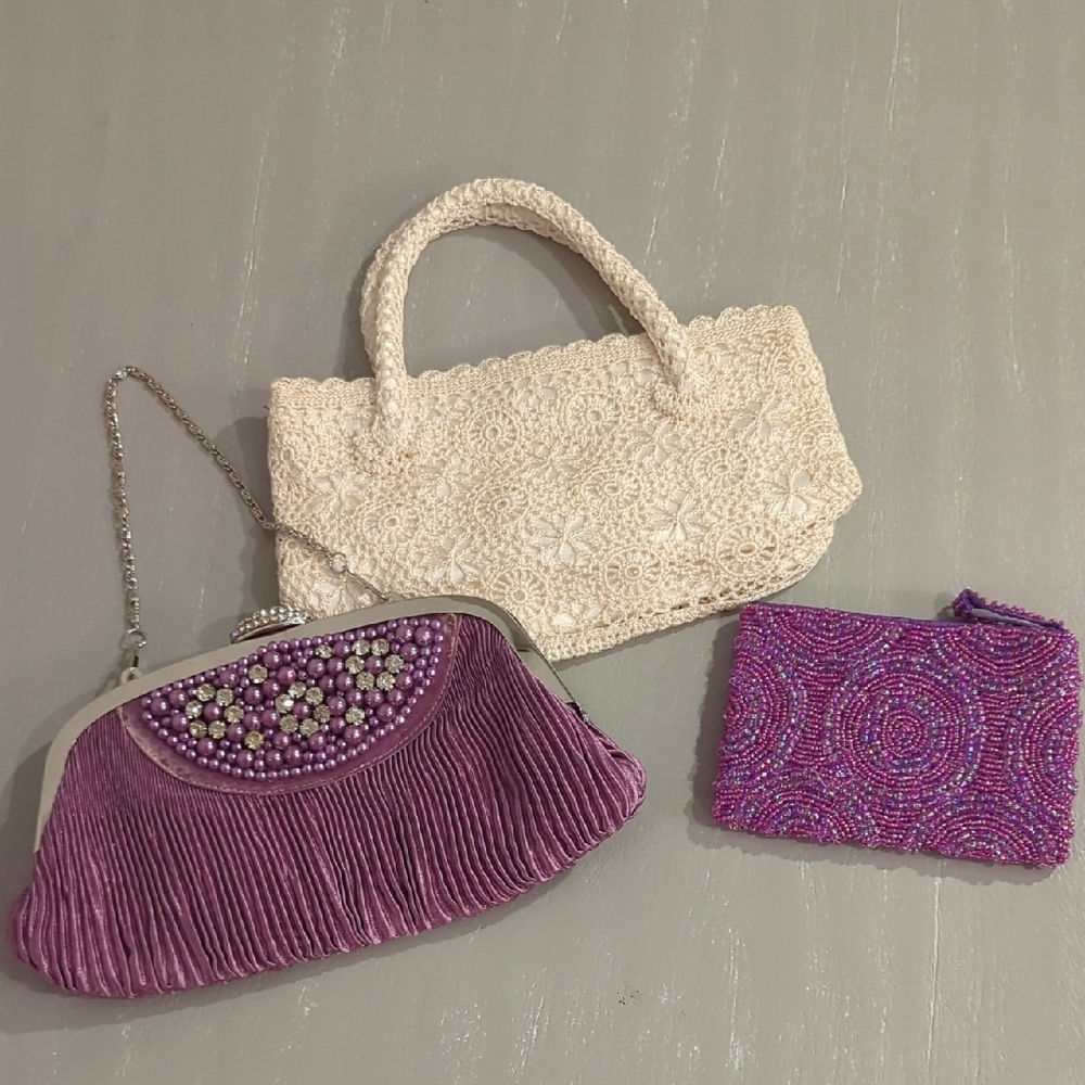 Handbag & Wallet Bundle Purple‎ Beaded Lace